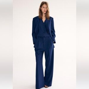 Zara Womens Blazer Jacket Oversized Size M Navy Blue Single Breasted NWT